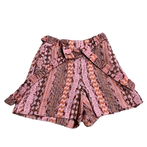 ANTHROPOLOGIE Eva Franco Textured Shorts Removable Belt Sz 4 Orange Motif NWT - Picture 3 of 9